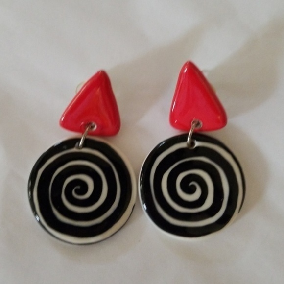Artisan vintage‎ ceramic circle earrings - Picture 3 of 6